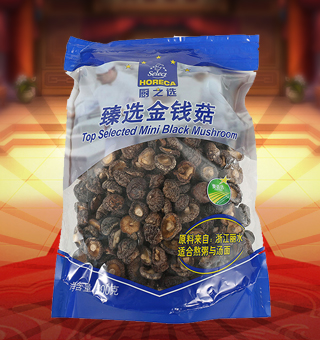 廚之選(HORECA SELECT)金錢(qián)菇産自浙江麗(lì)水(shuǐ)500g每袋，精選優質金錢(qián)菇，經先進工藝加工而成，其味清香可(kě)口，質地細膩，是一種風味獨特的食用菌。将本品用清水(shuǐ)洗淨浸泡後，可(kě)直接與肉絲爆炒、排骨煲湯，或作(zuò)為(wèi)佐料，葷素皆宜本産品采用的是袋裝的包裝方式，包裝較輕，讓您攜帶起來(lái)更加的方便自如。